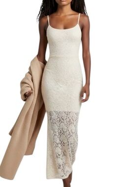 Aerie Lace Maxi Dress NWT Cream Cottagecore Coquette Slit Medium